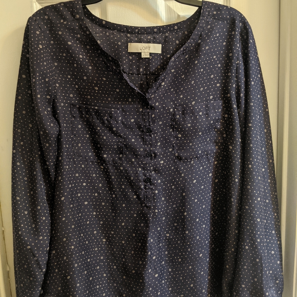 LOFT Women's Size Med Navy Blue Half Button Front Blouse